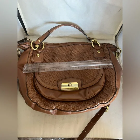 Coach Brown Woven Leather Shoulder Bag - Picture 12 of 14